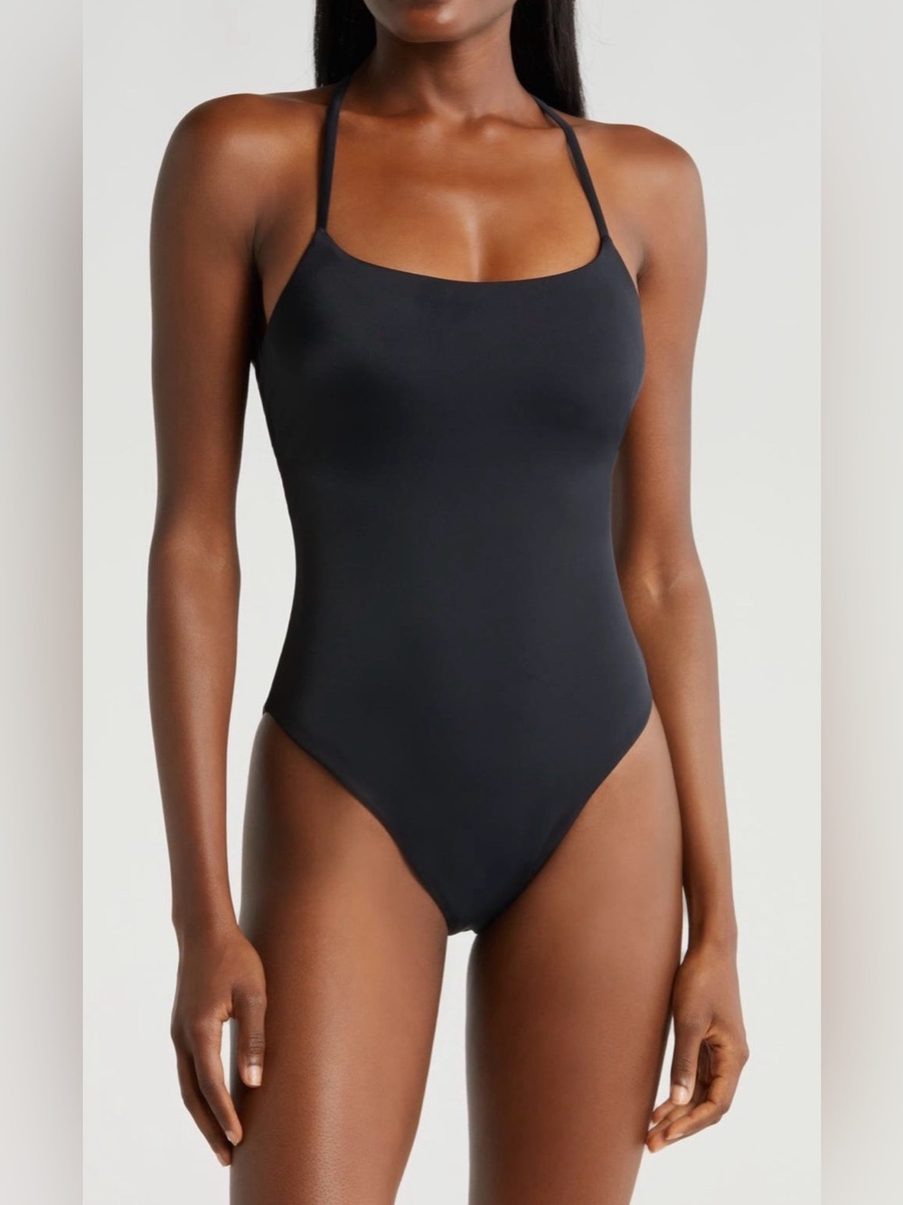 Andie Midnight Black Slim-Strap One-Piece Swimsuit